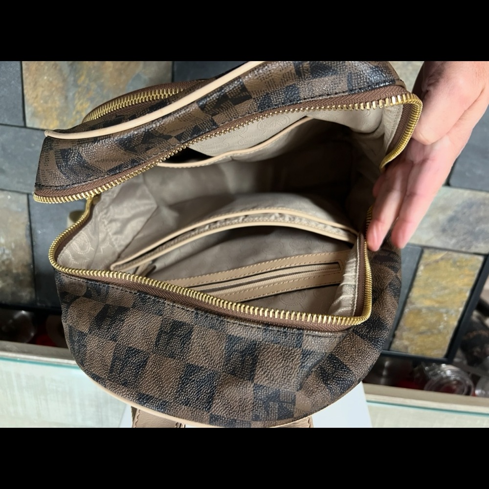Michael Kors Tan and Brown Patterned Backpack - Picture 6 of 6